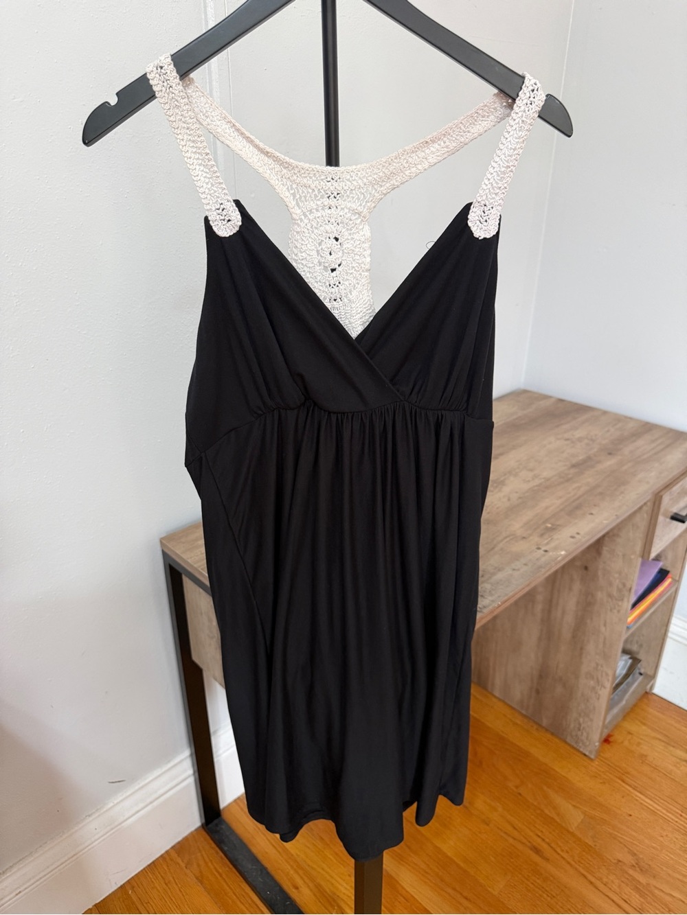 🖤 Boho & Classic! Black Crochet Lace Racerback Mini Dress